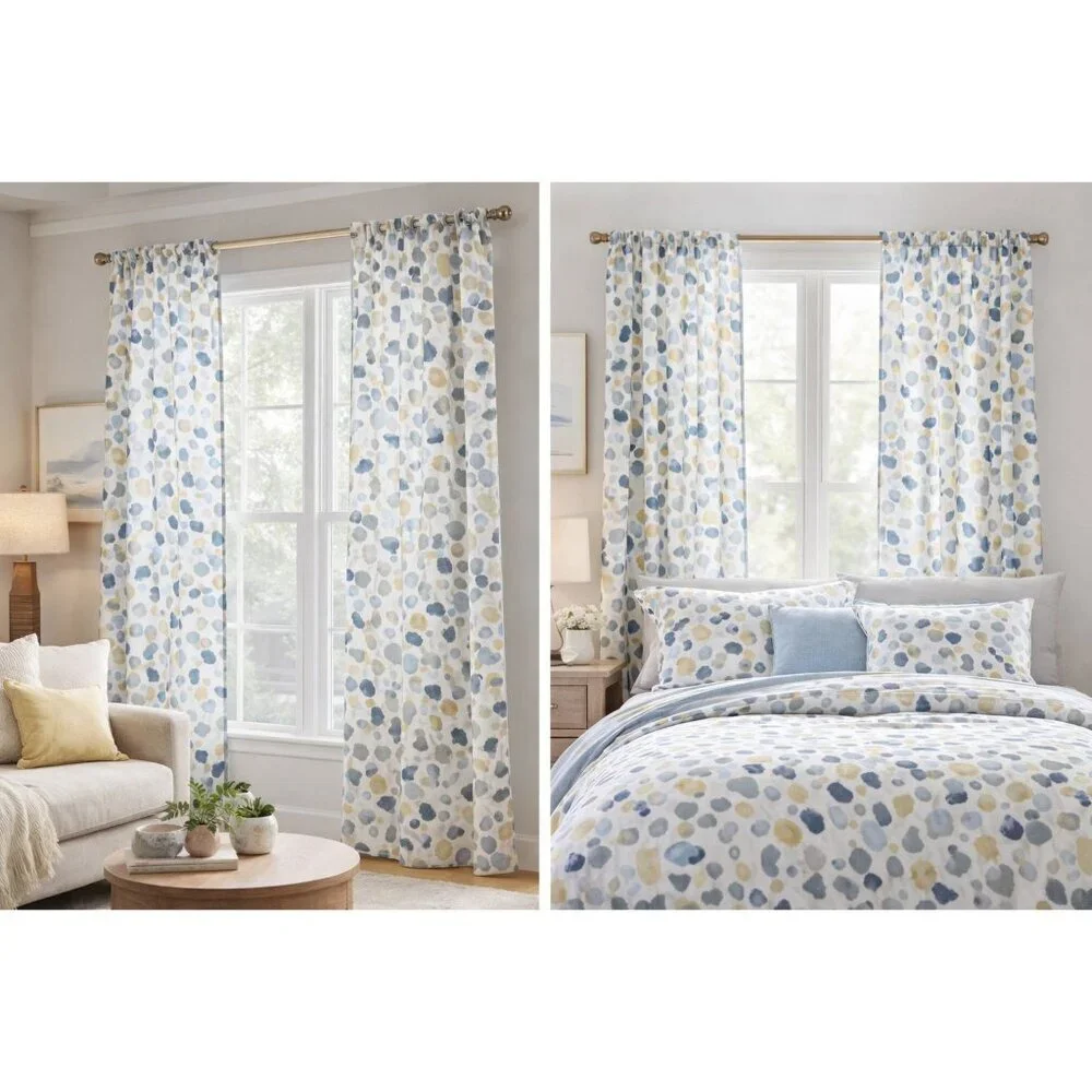 Pottery Barn Rebecca Atwood Paint Daubs Set of 3 Window Curtains Organic Cotton